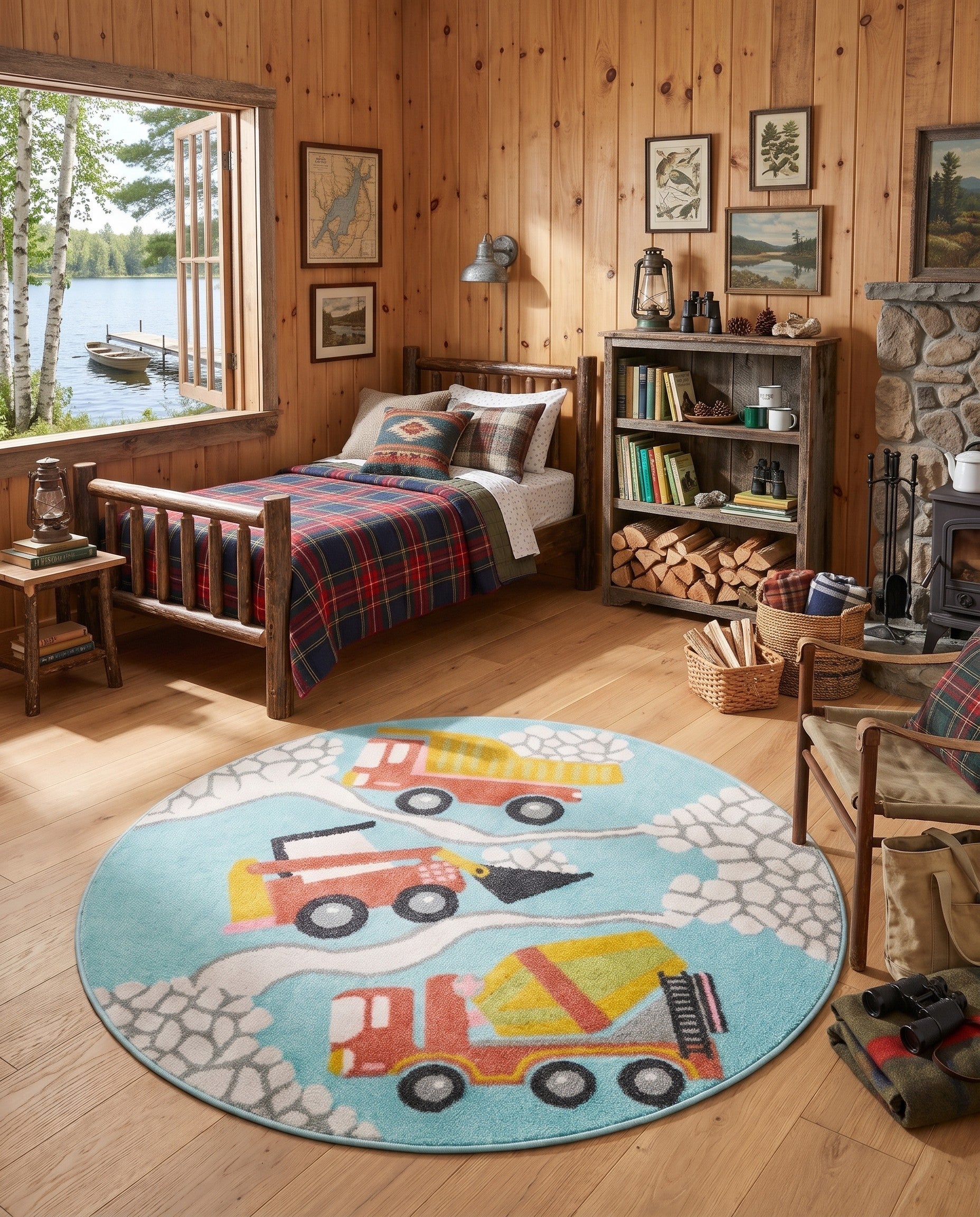 5' 3 x 5' 3 Construction Whimsy Kids Round Rug
