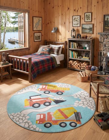 5' 3 x 5' 3 Construction Whimsy Kids Round Rug