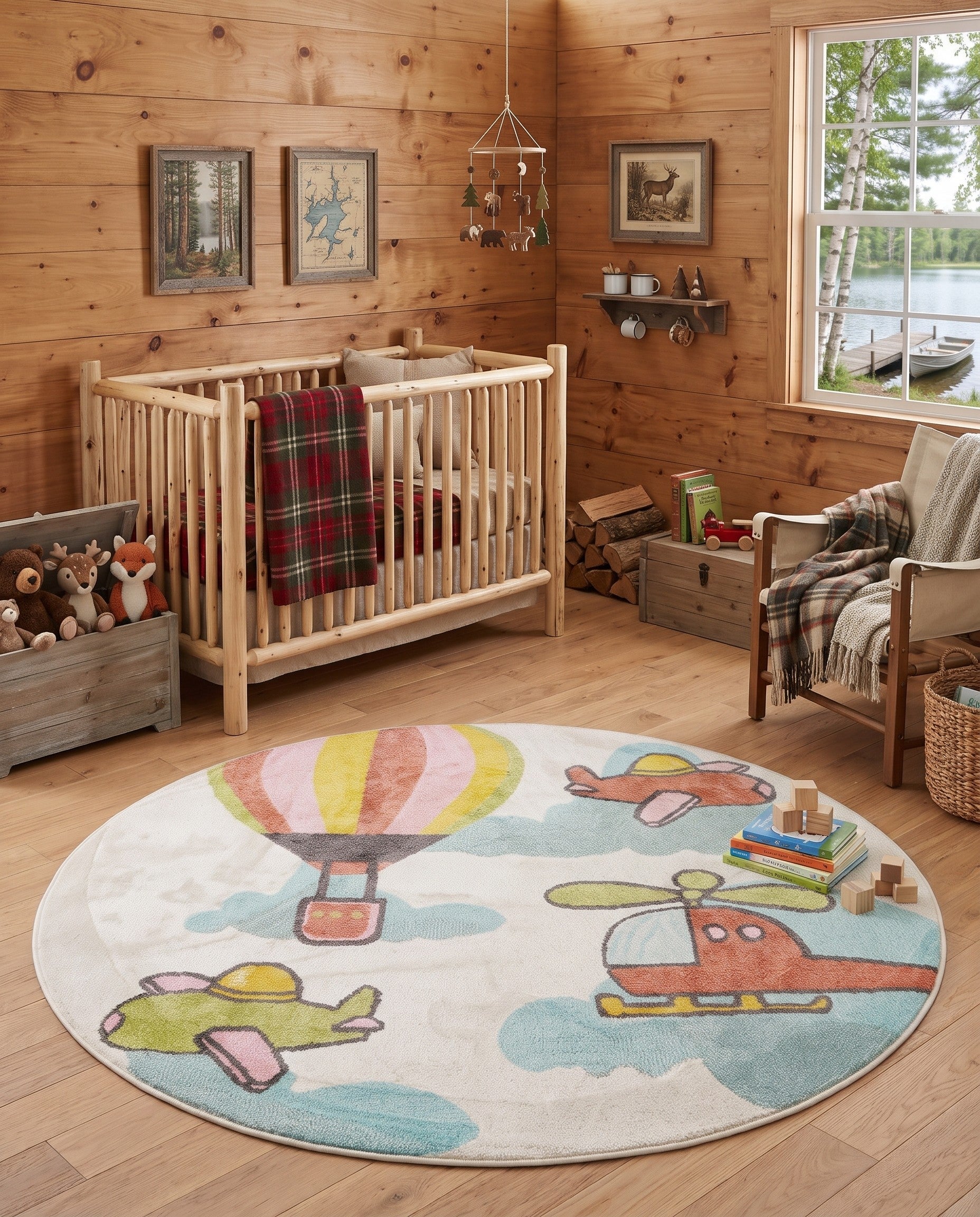 Airplanes Whimsy Kids Round Rug
