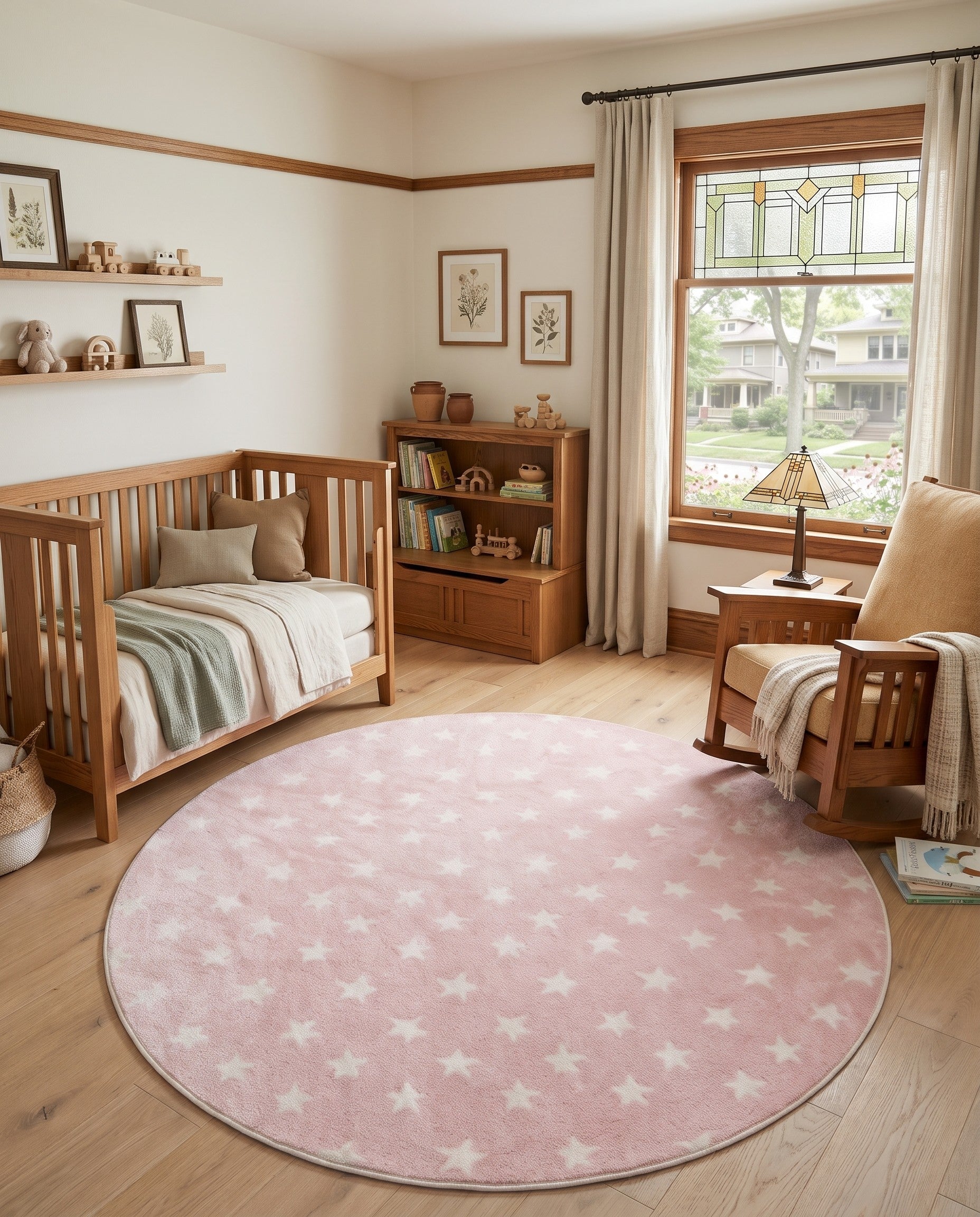 Pink Stars Whimsy Kids Round Rug