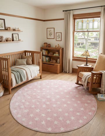 Pink Stars Whimsy Kids Round Rug