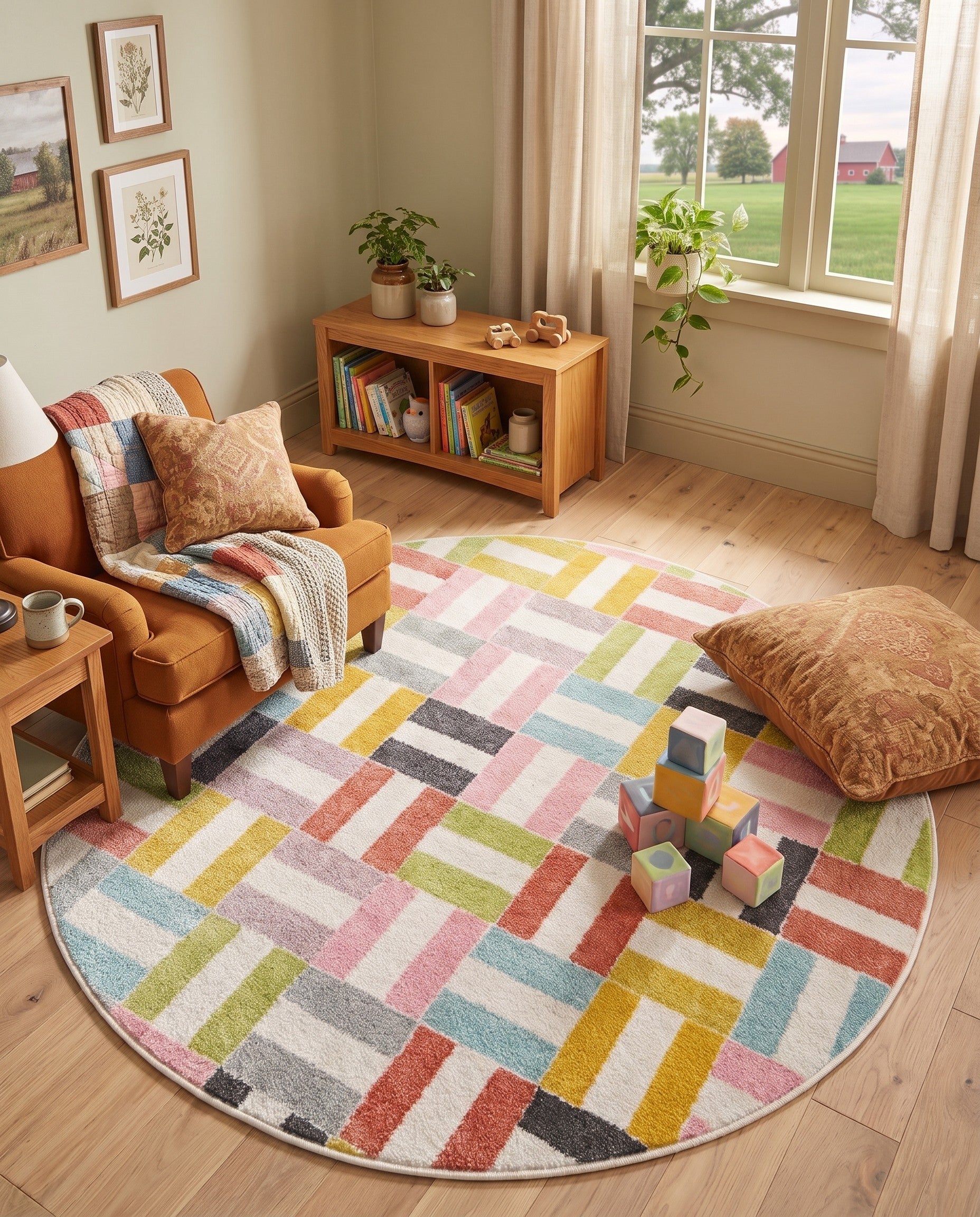 Checkered Whimsy Kids Round Rug