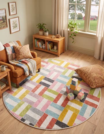 Checkered Whimsy Kids Round Rug