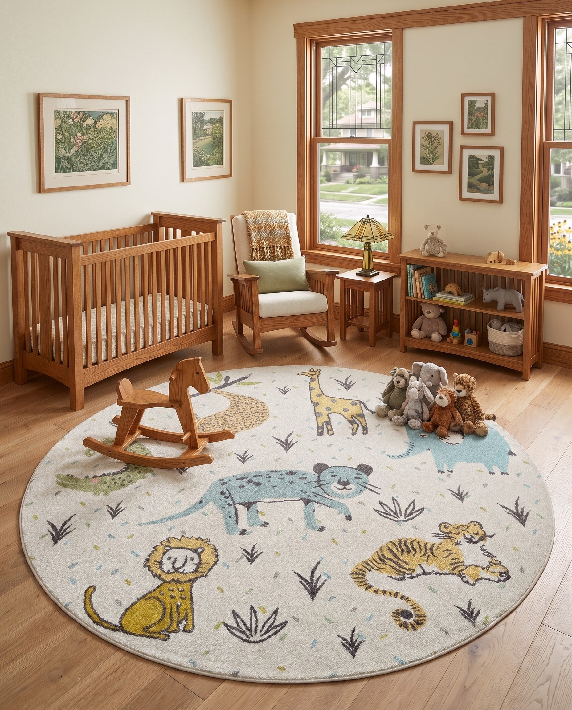 Ivory Animals Whimsy Kids Round Rug