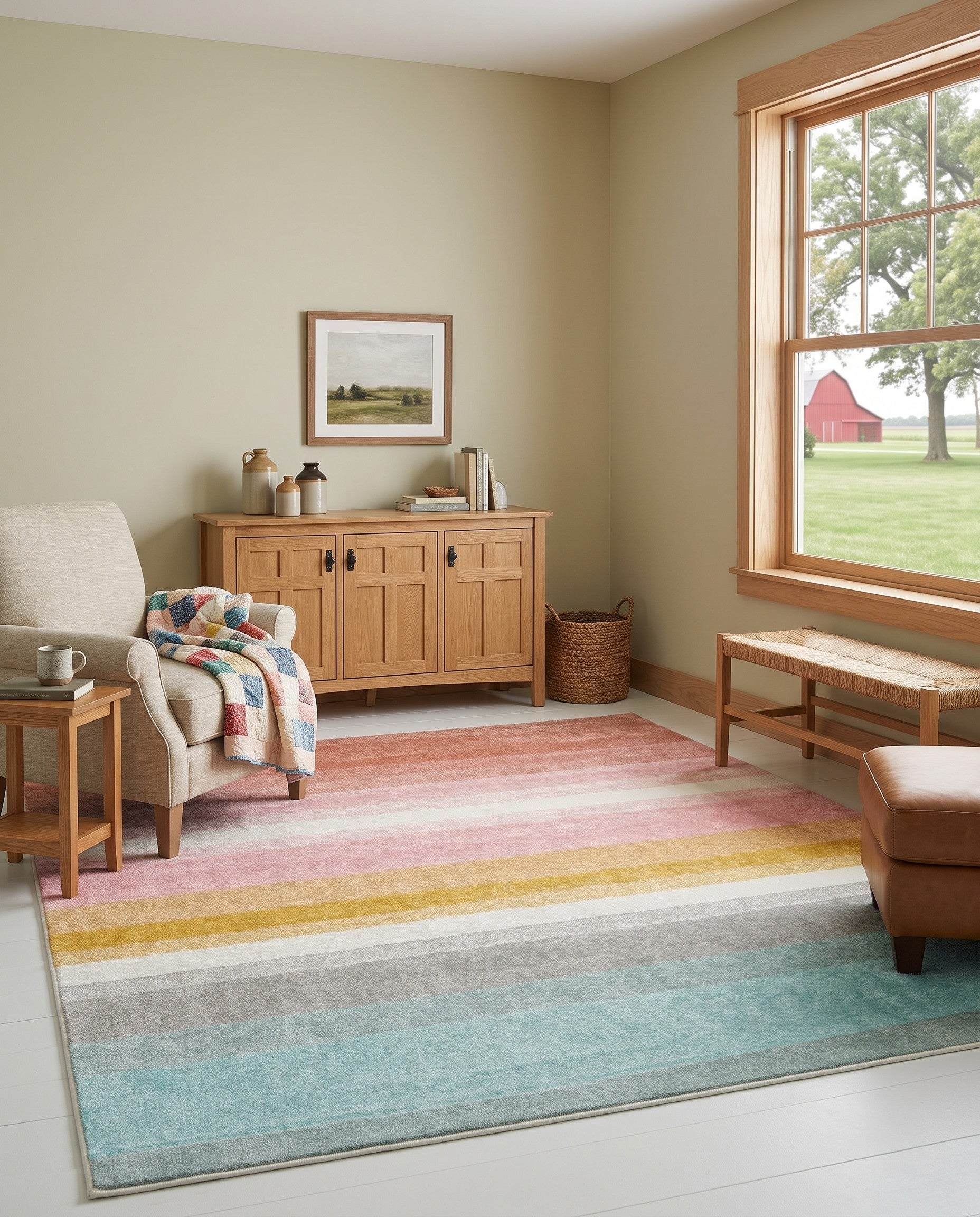 7' 10 x 10' Rainbow Stripes Whimsy Kids Skylark Rug