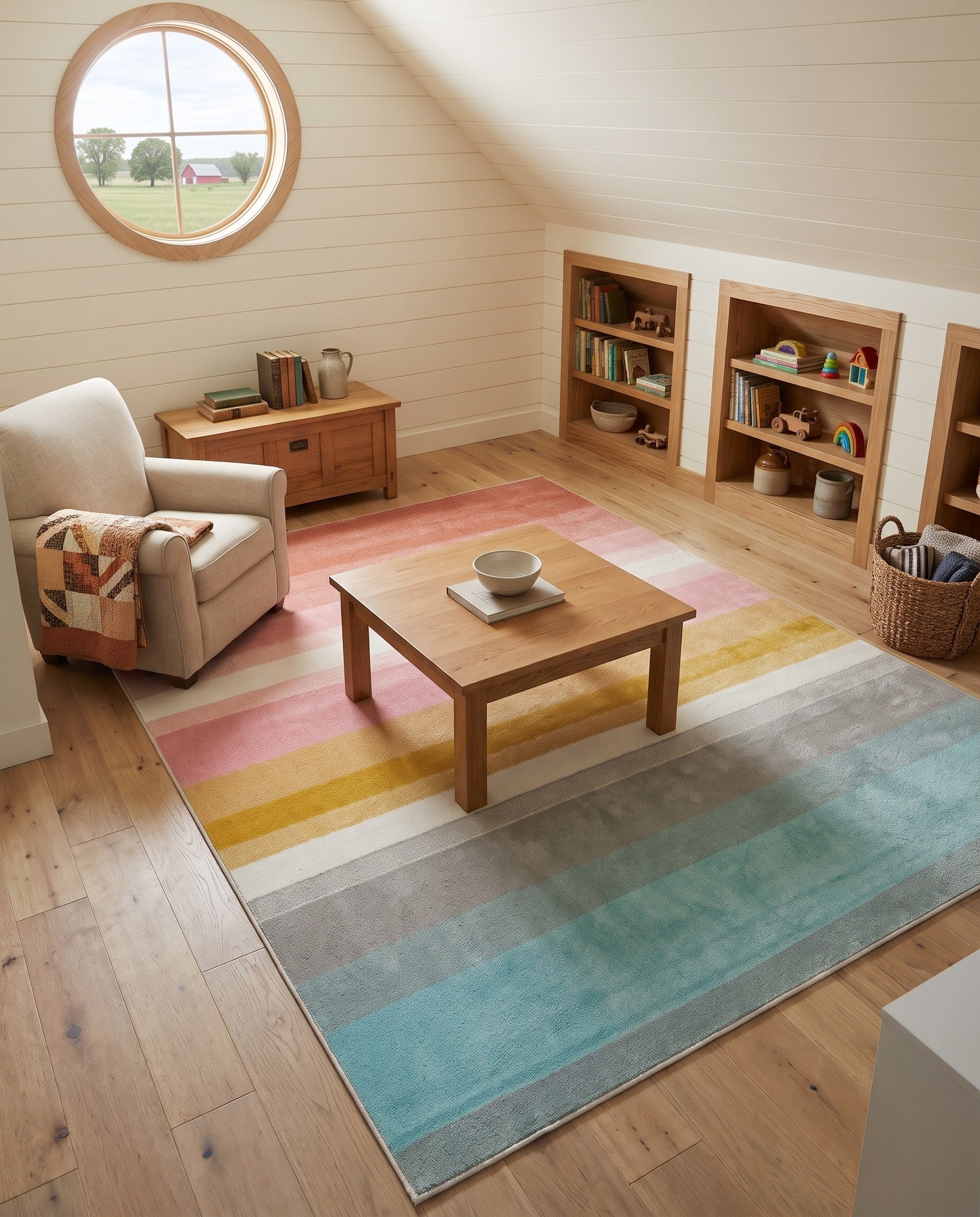 7' 10 x 10' Rainbow Stripes Whimsy Kids Skylark Rug