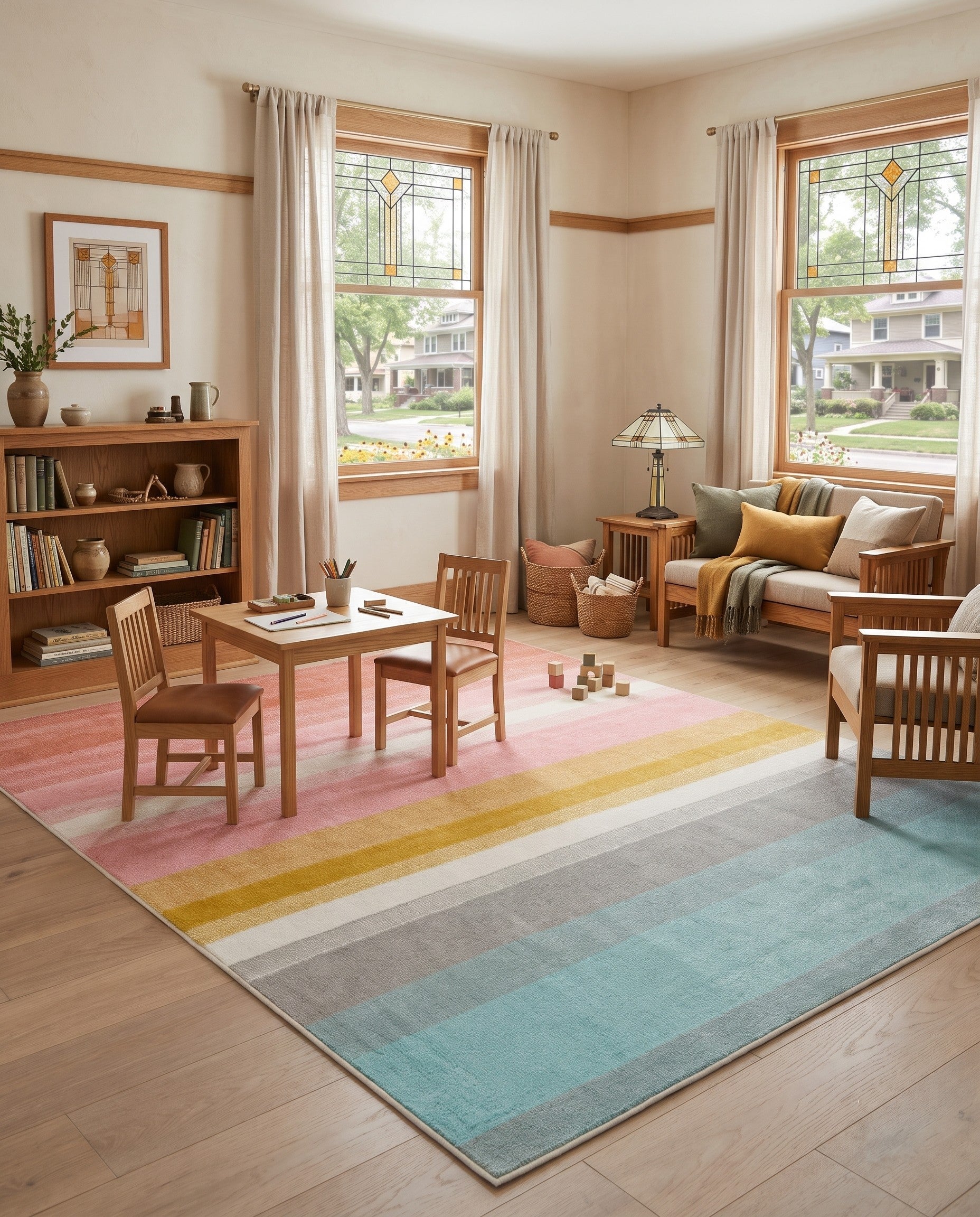 Rainbow Stripes Whimsy Kids Rug