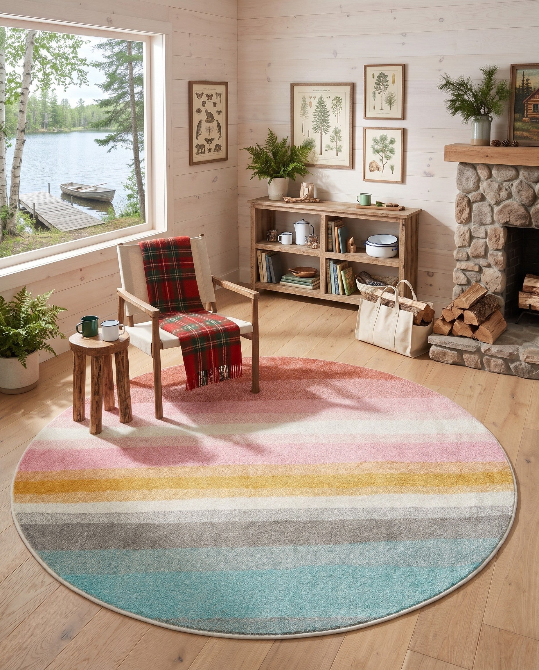 Rainbow Stripes Whimsy Kids Skylark Round Rug