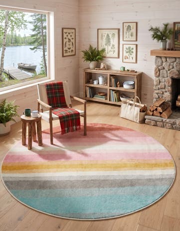 Rainbow Stripes Whimsy Kids Skylark Round Rug