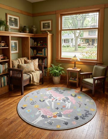 Gray Unicorns Whimsy Kids Round Rug