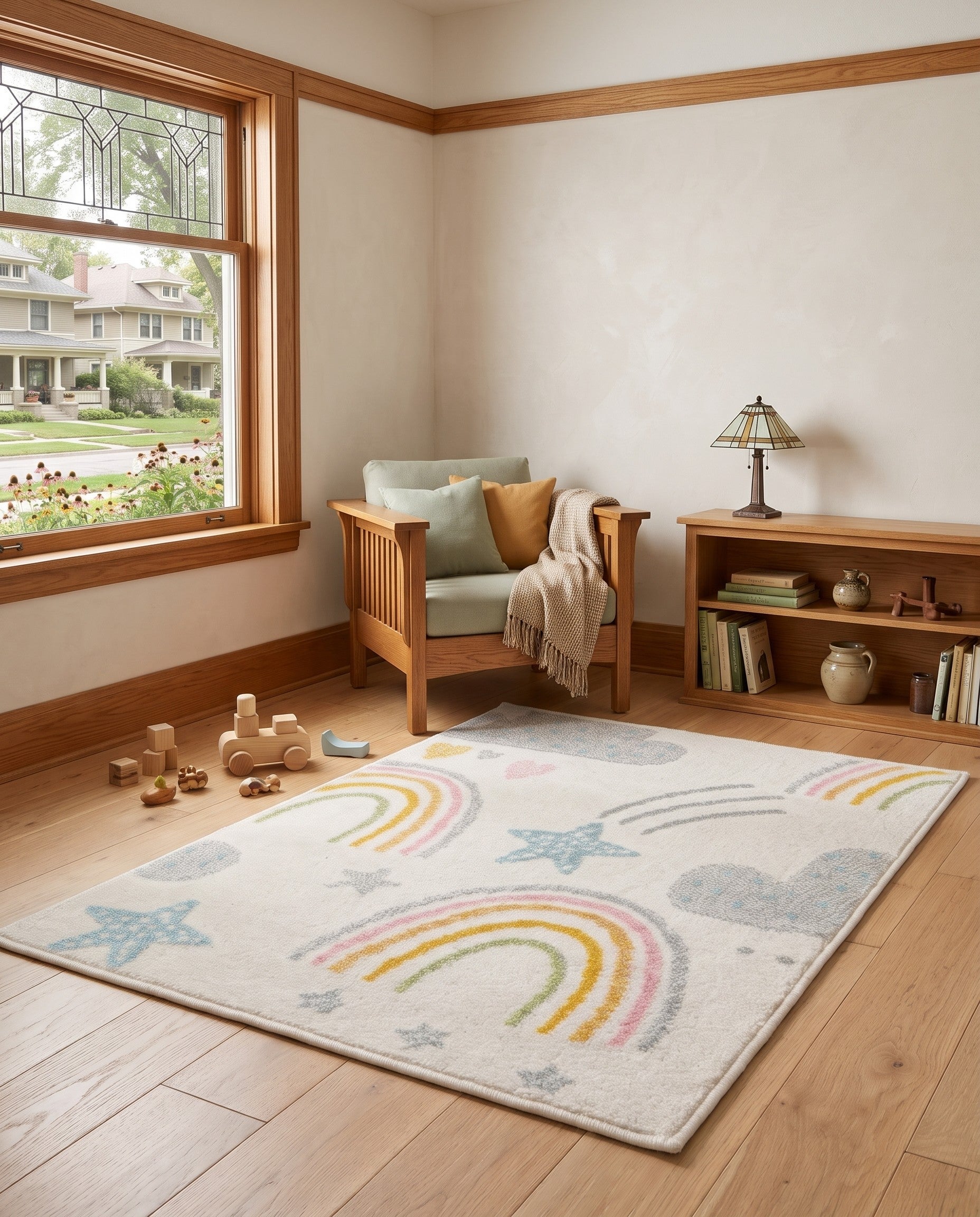 Ivory Clouds and Rainbows Whimsy Kids Rug