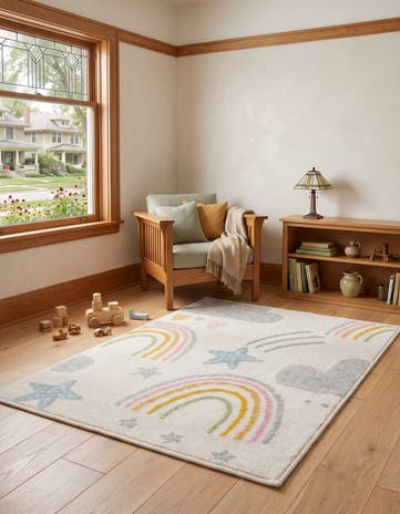 Ivory Clouds and Rainbows Whimsy Kids Rug