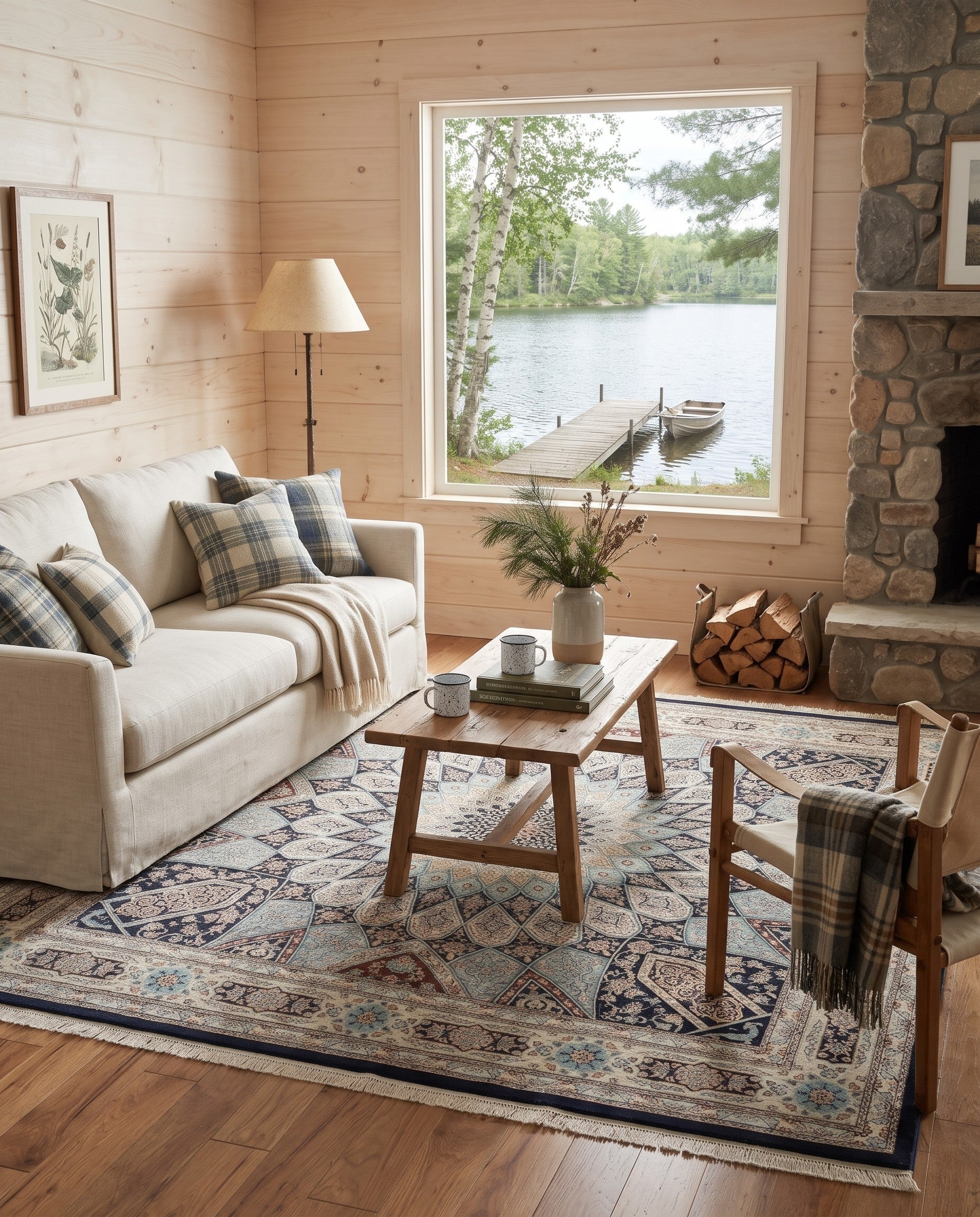 Navy Blue Nain Design Square Rug