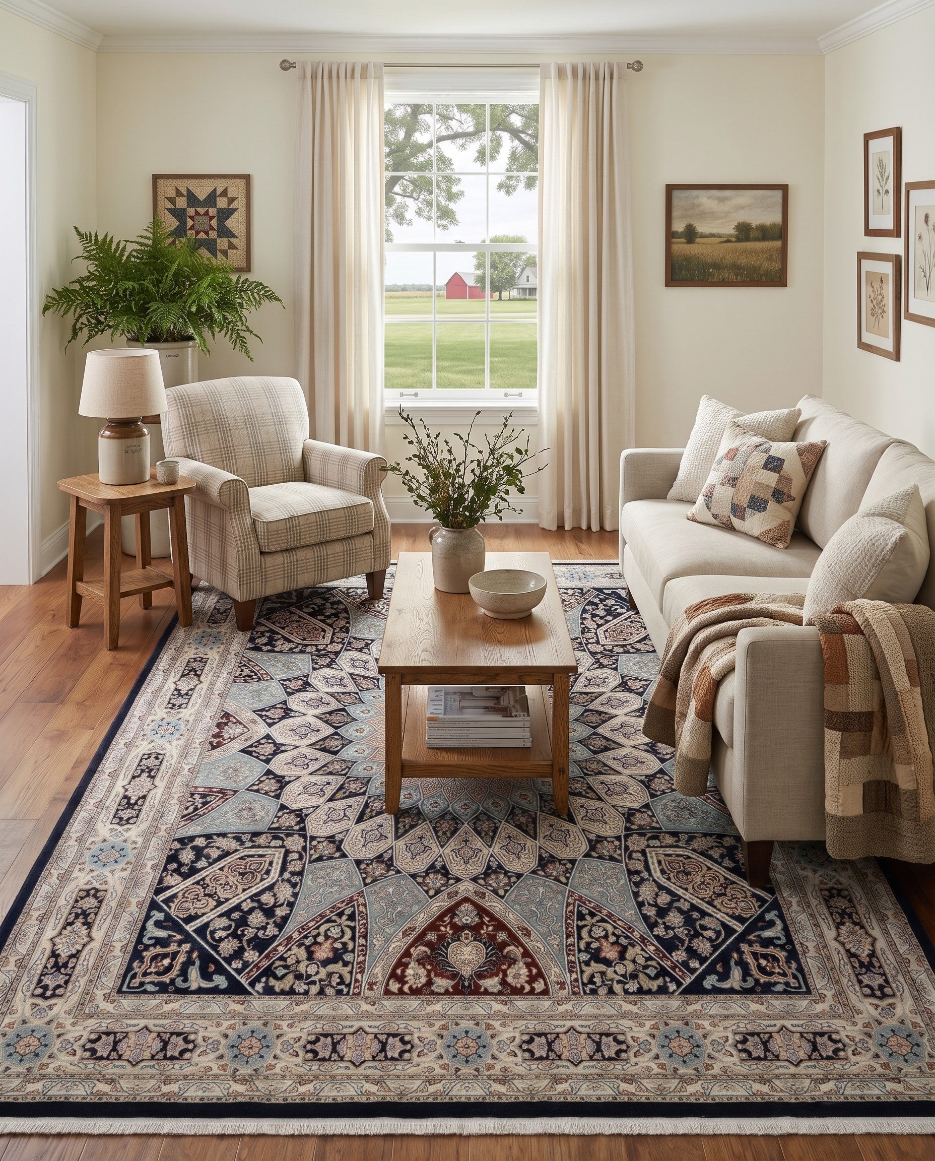 Navy Blue Nain Design Rug