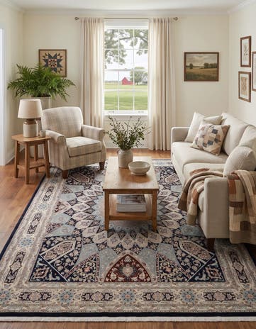 Navy Blue Nain Design Rug
