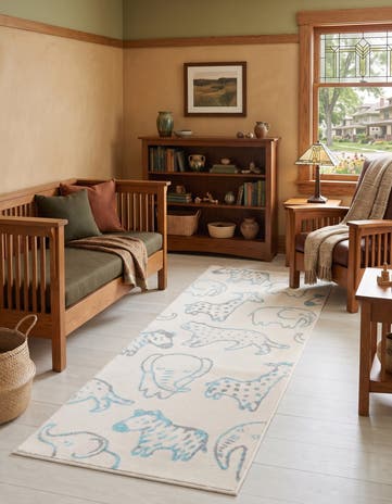Ivory Animals Whimsy Kids Runner Rug