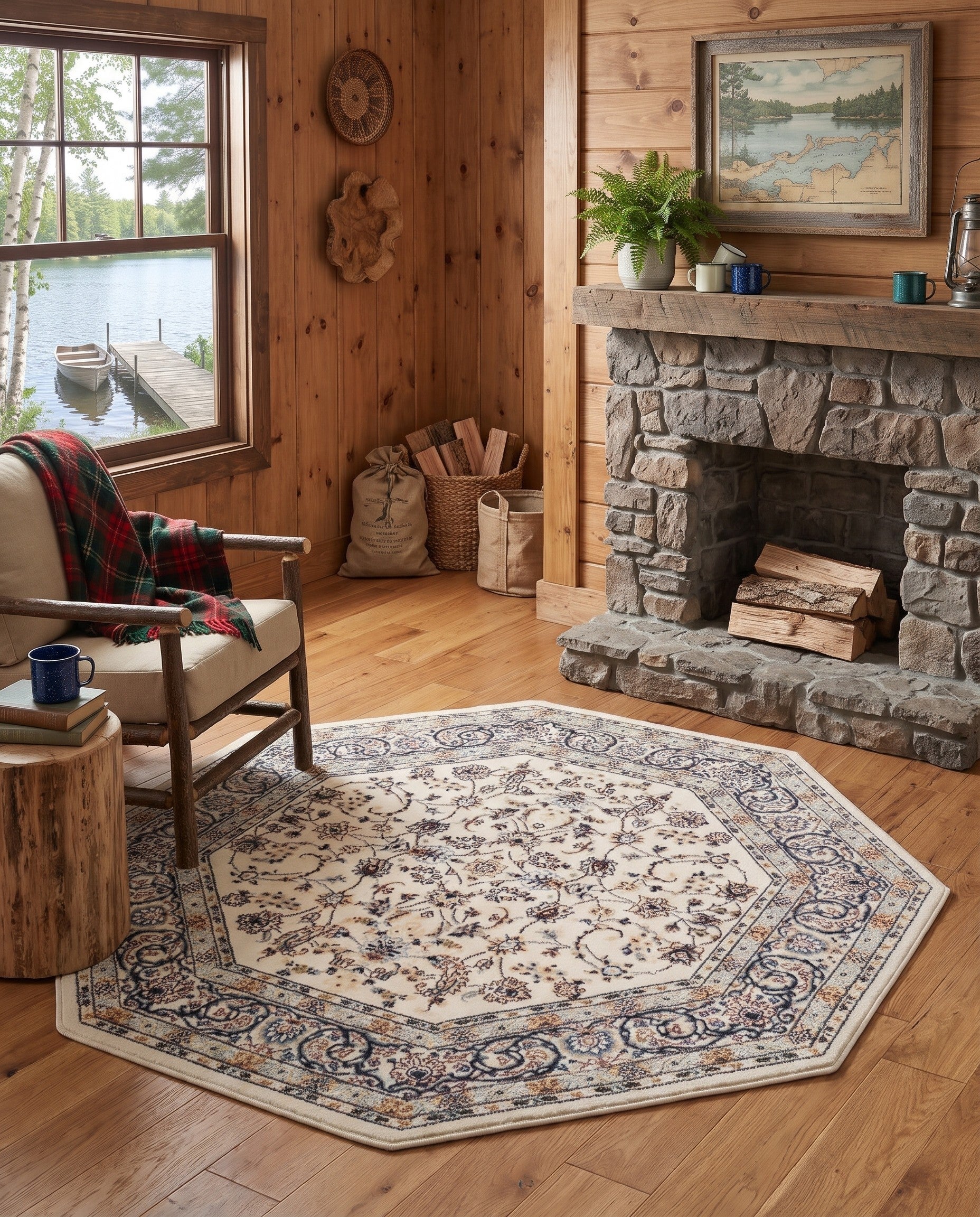 Ivory Nain Design Octagon Rug
