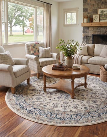 Ivory Nain Design Round Rug