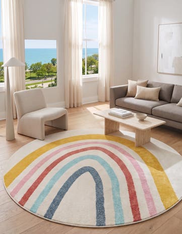 Ivory Rainbow Whimsy Kids Round Rug