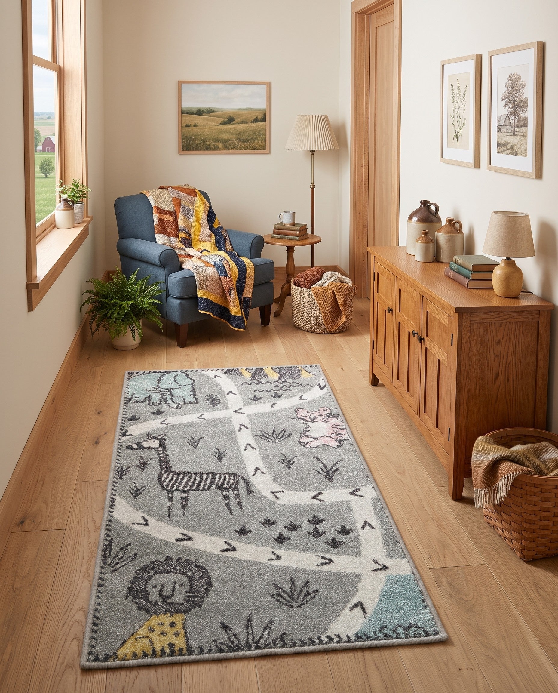 Gray Animals Whimsy Kids Runner Rug