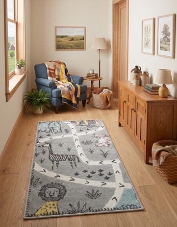 Gray Animals Whimsy Kids Runner Rug