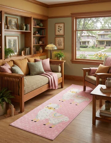 Pink Llama Whimsy Kids Runner Rug