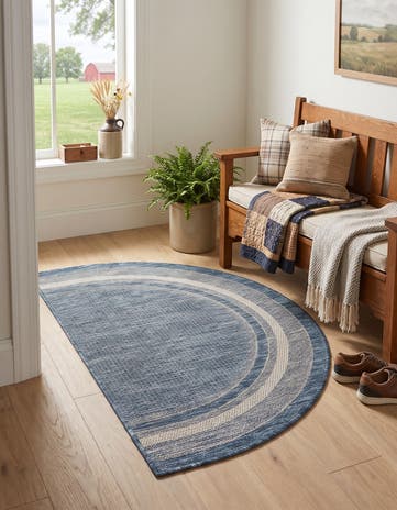 Blue Easy-Clean Border Indoor / Outdoor Hearth Rug