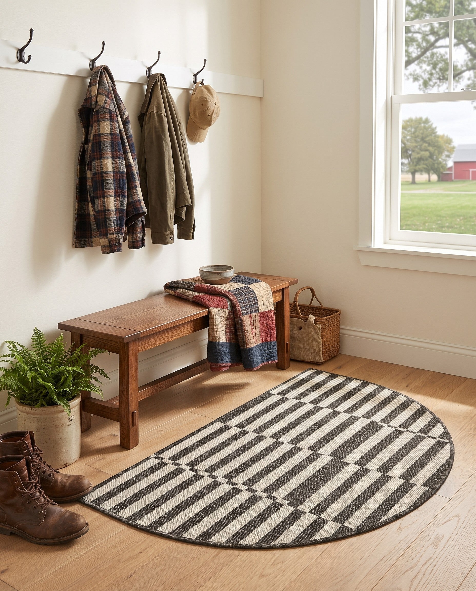 Charcoal Gray Easy-Clean Ribbon Indoor / Outdoor Hearth Rug
