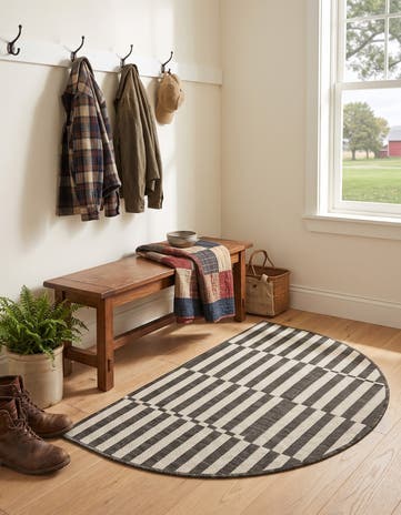 Charcoal Gray Easy-Clean Ribbon Indoor / Outdoor Hearth Rug