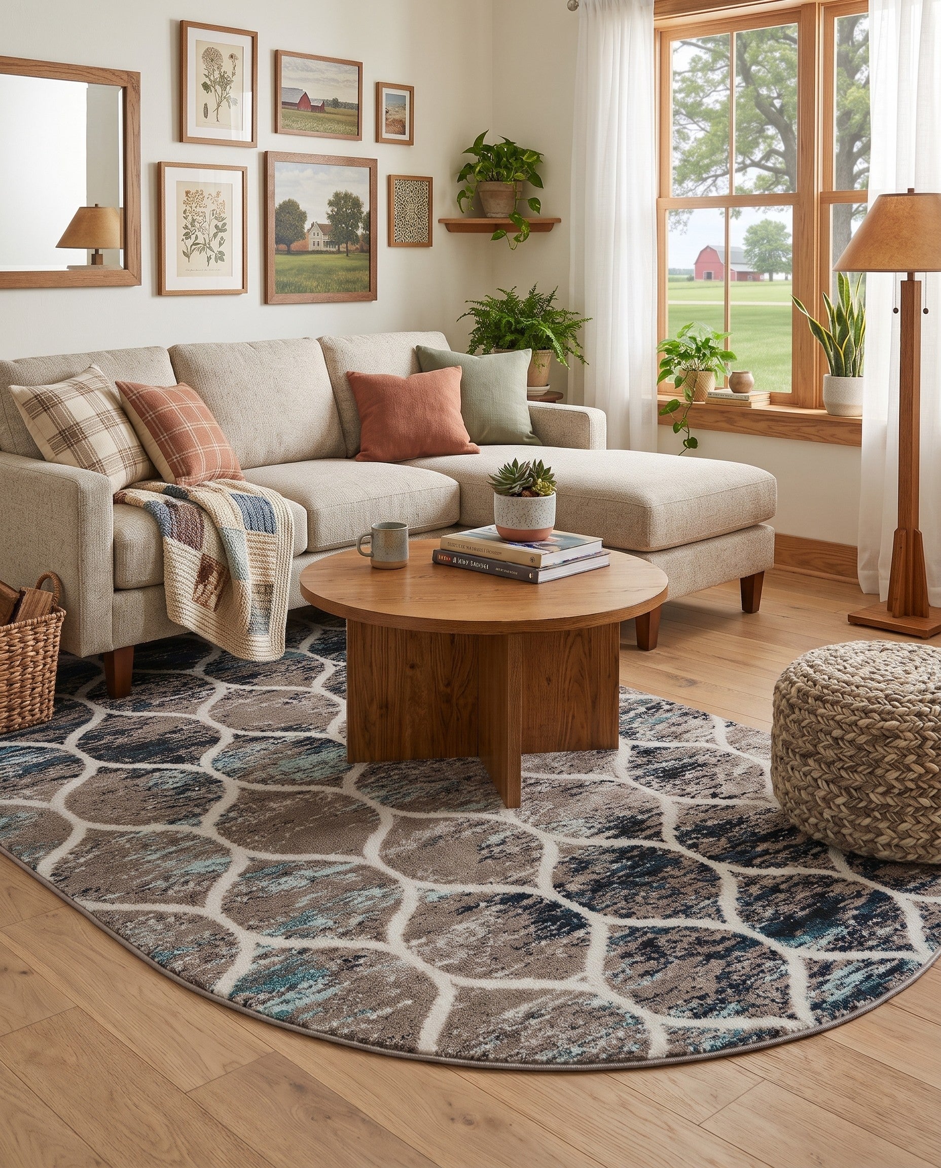 6' x 9' Lattice Frieze Oval Rug