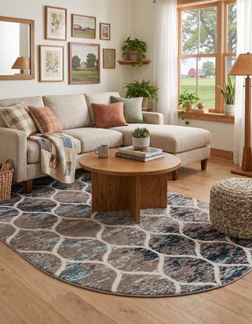 6' x 9' Lattice Frieze Oval Rug
