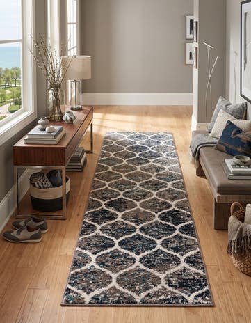 Blue Multi Lattice Frieze Runner Rug