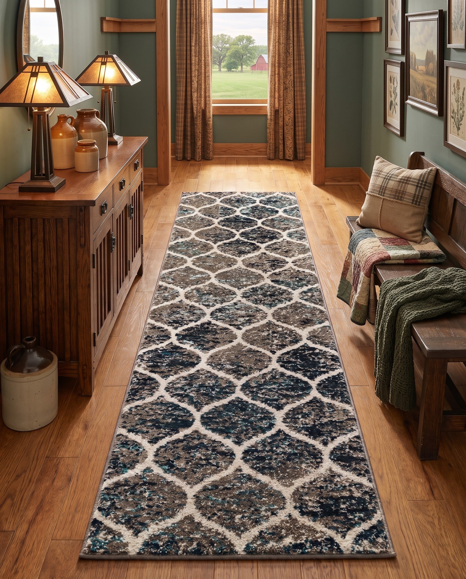 2' x 7' Lattice Frieze Runner Rug