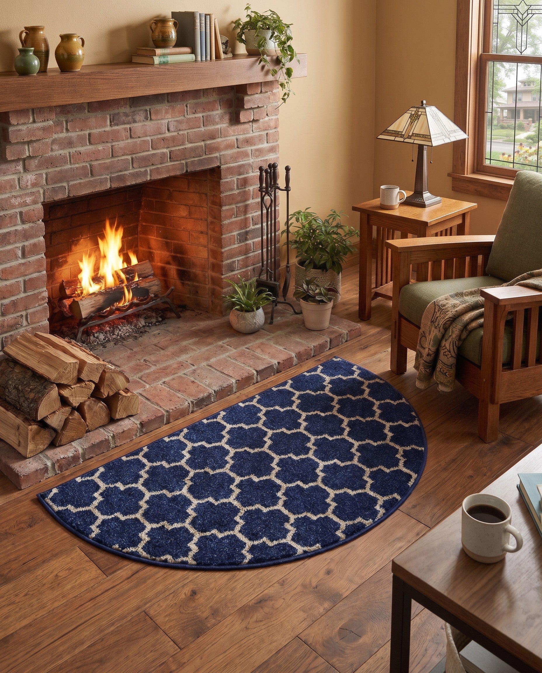 Dark Blue Lattice Hearth Rug
