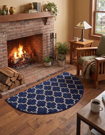 Dark Blue Lattice Hearth Rug