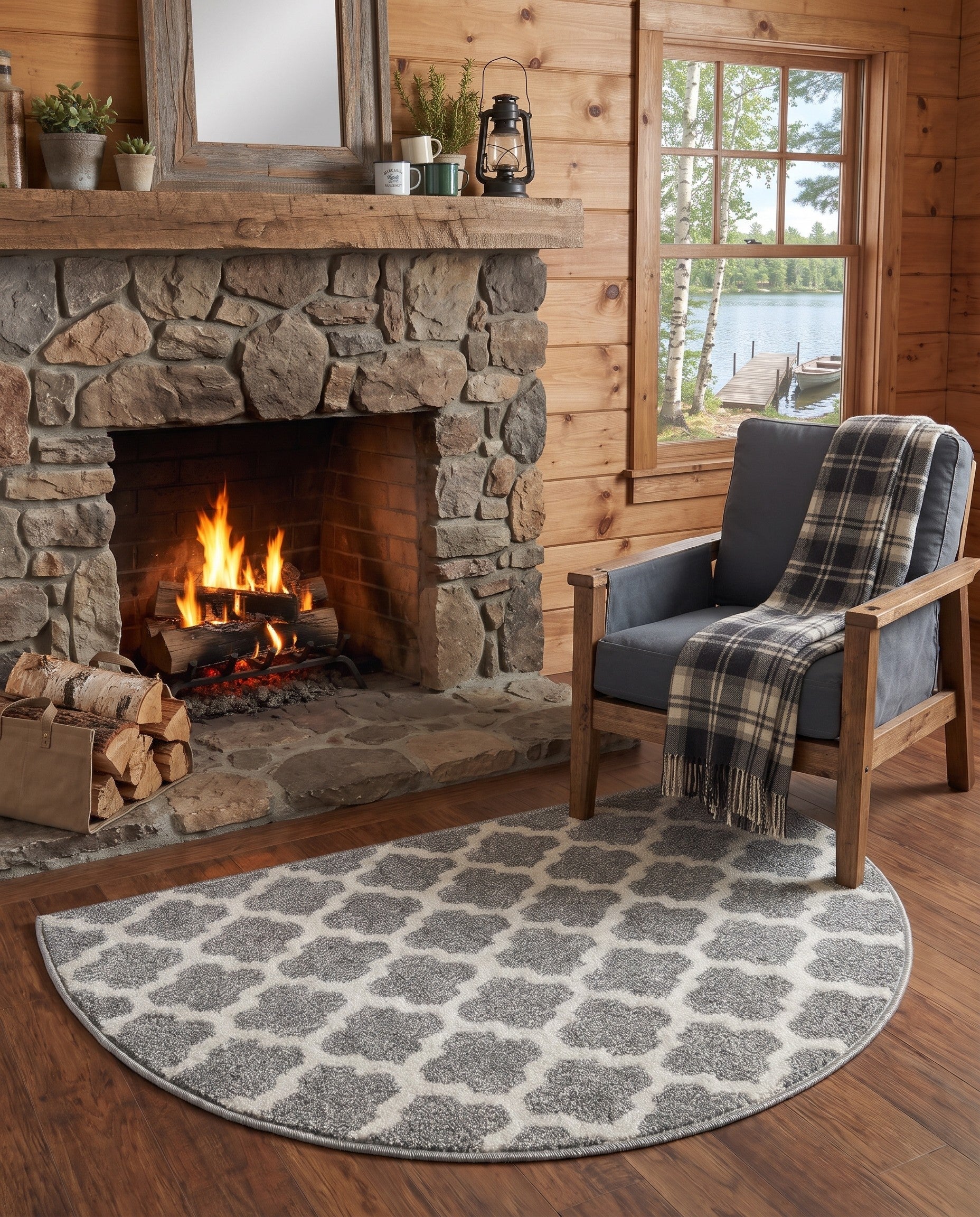 Dark Gray Lattice Hearth Rug