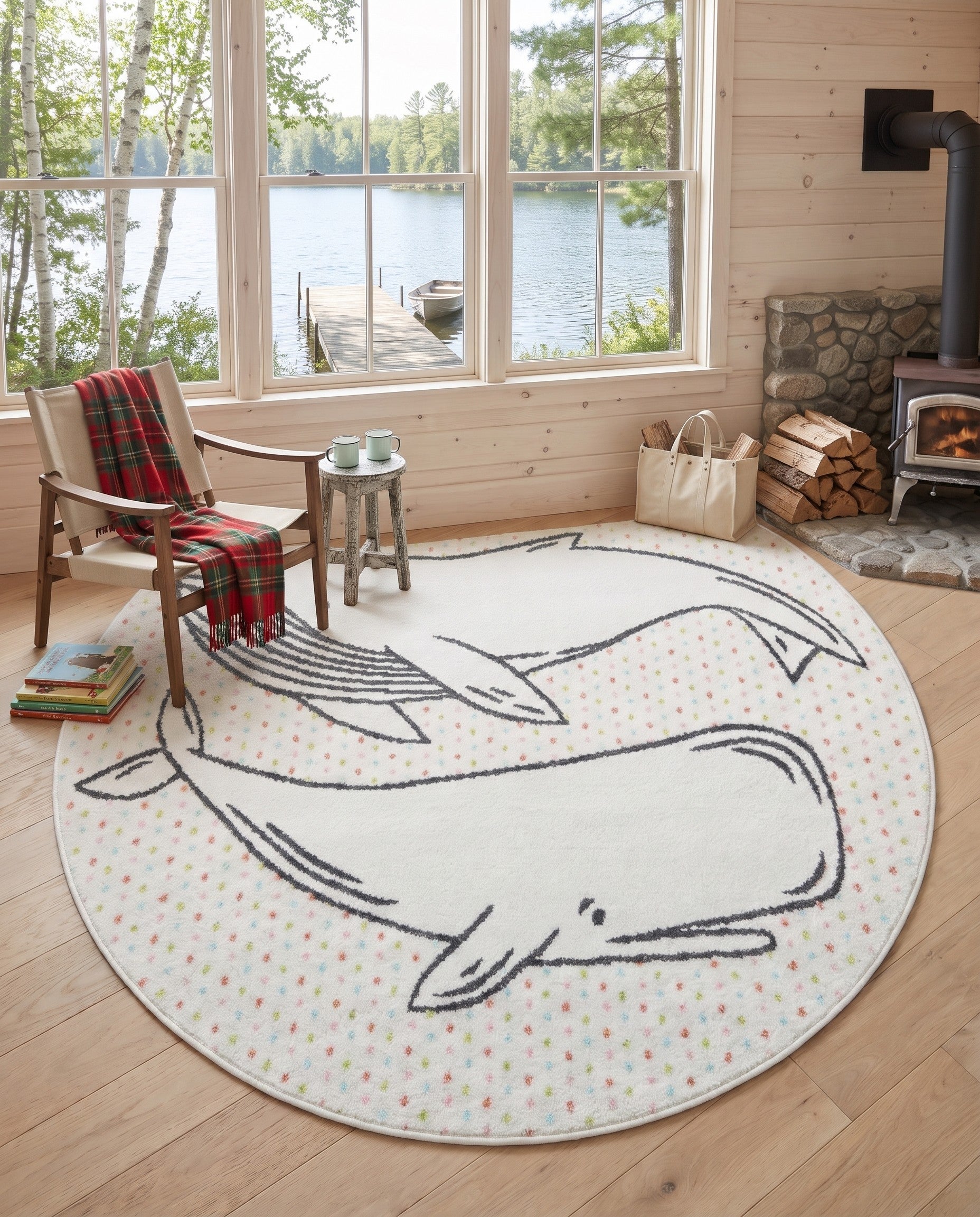 5' 3 x 5' 3 Whale Whimsy Kids Round Rug