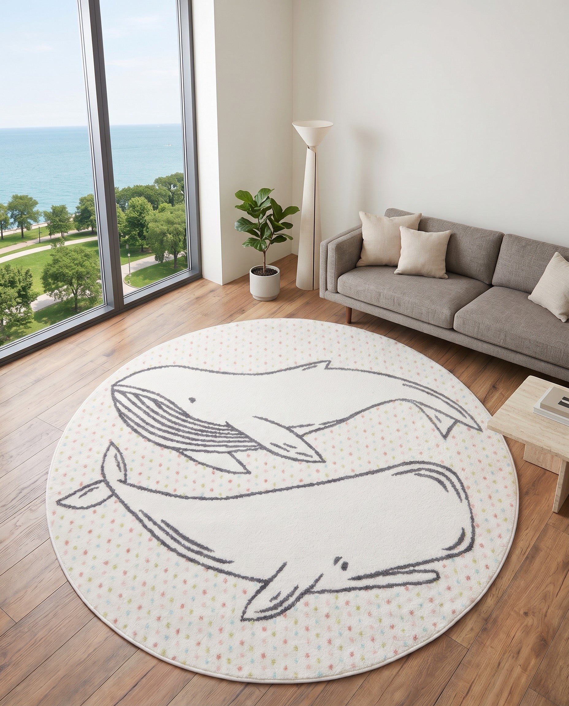 5' 3 x 5' 3 Whale Whimsy Kids Round Rug