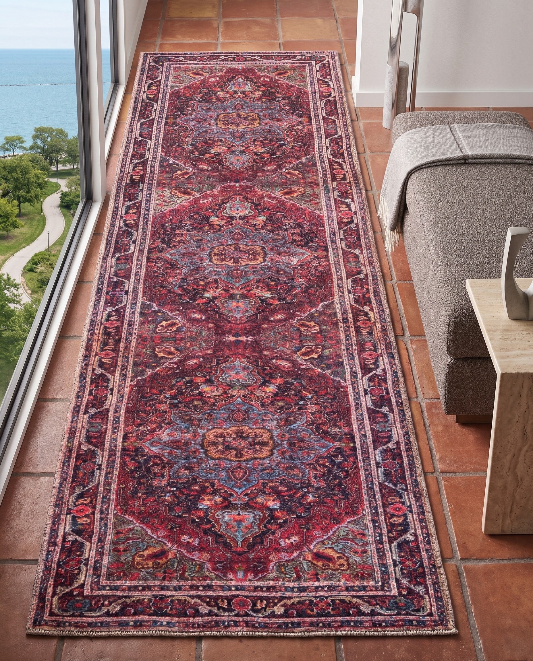 2' x 8' Washable Timeless Runner Rug