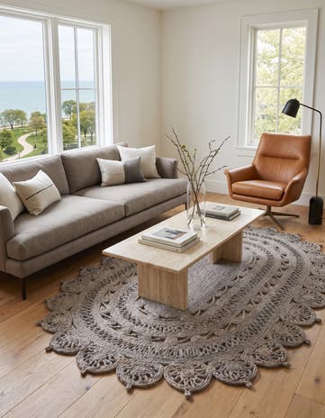 4' 1 x 6' 1 Handmade Braided Jute Oval Rug
