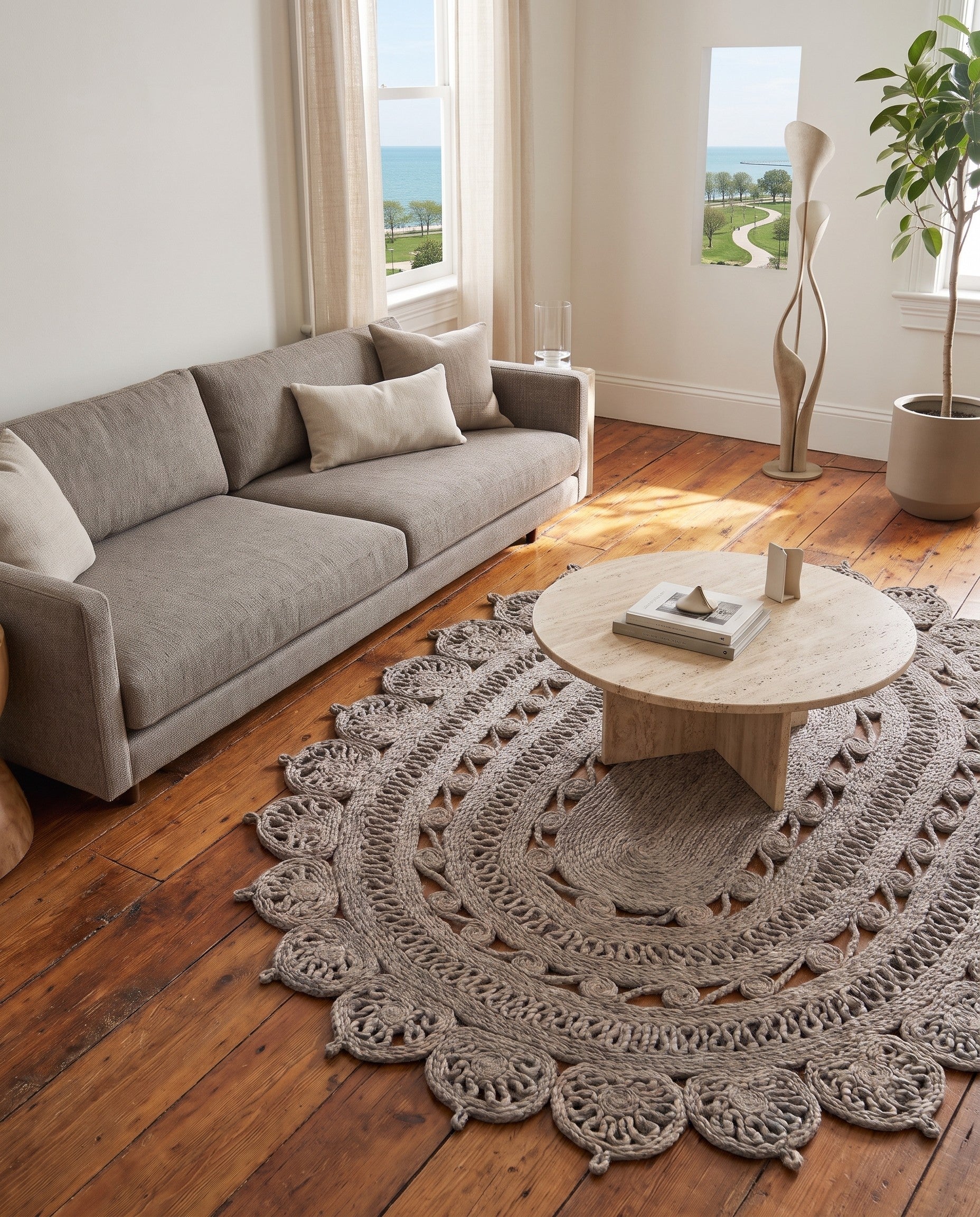 4' 1 x 6' 1 Handmade Braided Jute Oval Rug