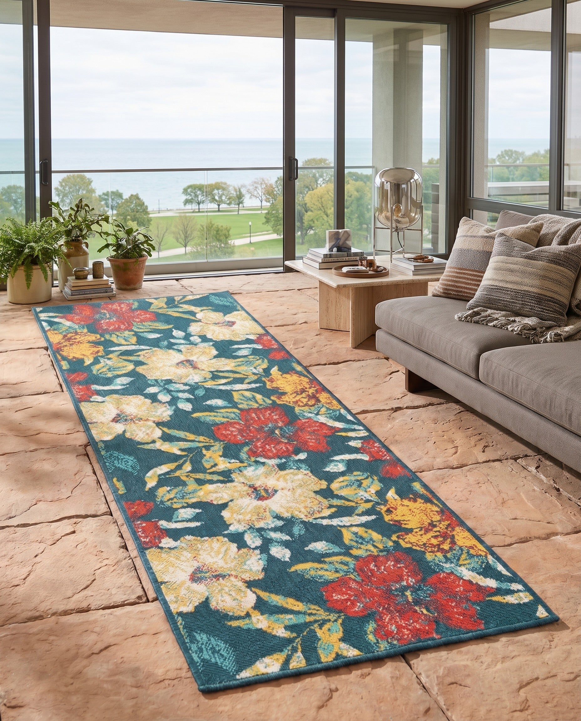 Easy-Clean Coastal Indoor / Outdoor Runner Rug