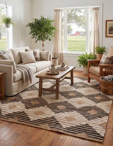 Black and Natural Hand Woven Chindi Jute Rug