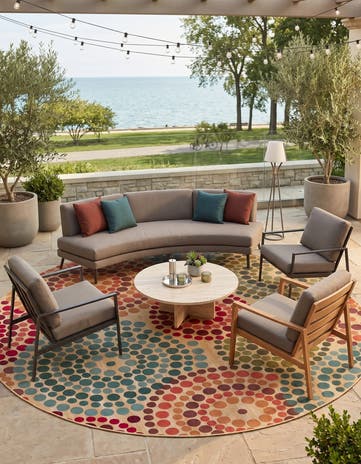 Beige Easy-Clean Modern Indoor / Outdoor Round Rug