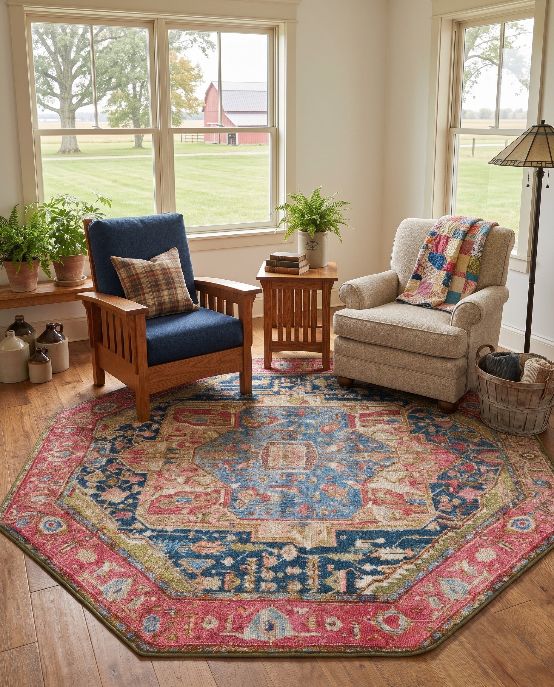 5' 3 x 5' 3 Easy-Clean Pemberton Traditional Indoor / Outdoor Octagon Rug