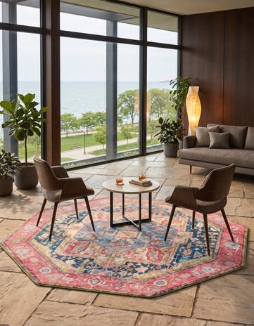 Easy-Clean Traditional Indoor / Outdoor Octagon Rug