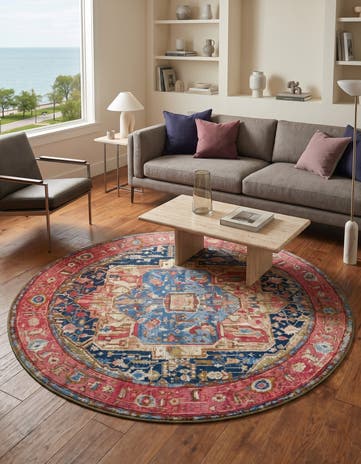 7' x 7' Easy-Clean Traditional Indoor / Outdoor Round Rug