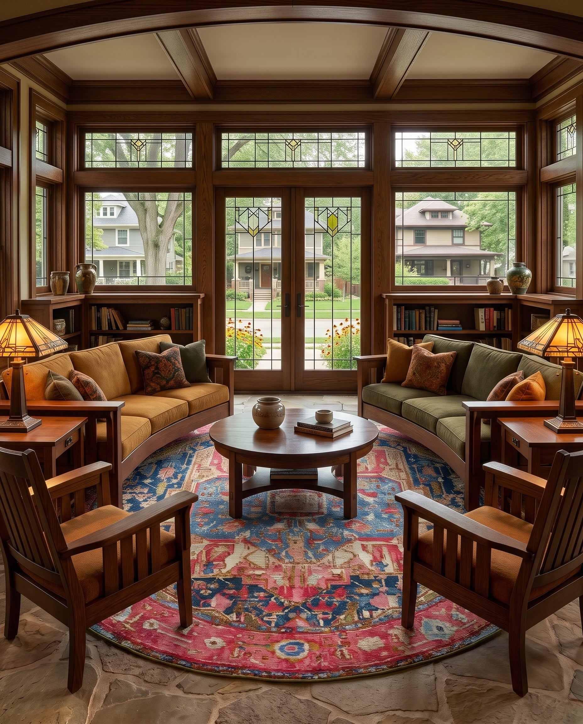 7' x 7' Easy-Clean Traditional Indoor / Outdoor Round Rug