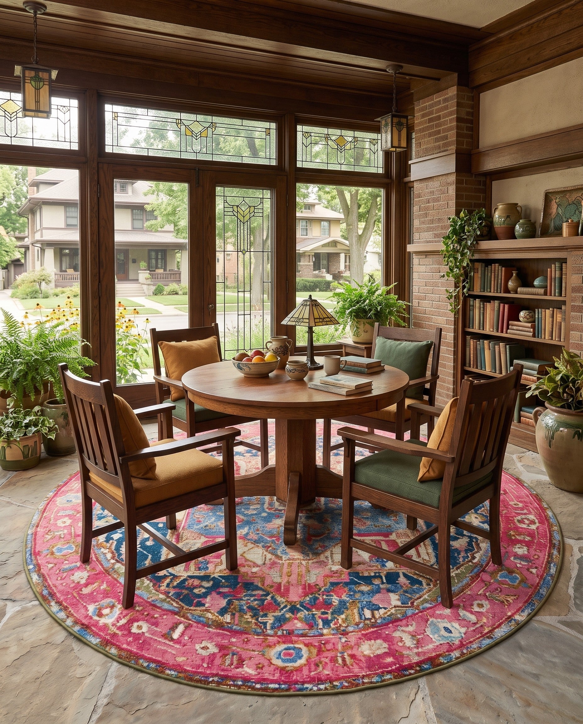 7' x 7' Easy-Clean Traditional Indoor / Outdoor Round Rug