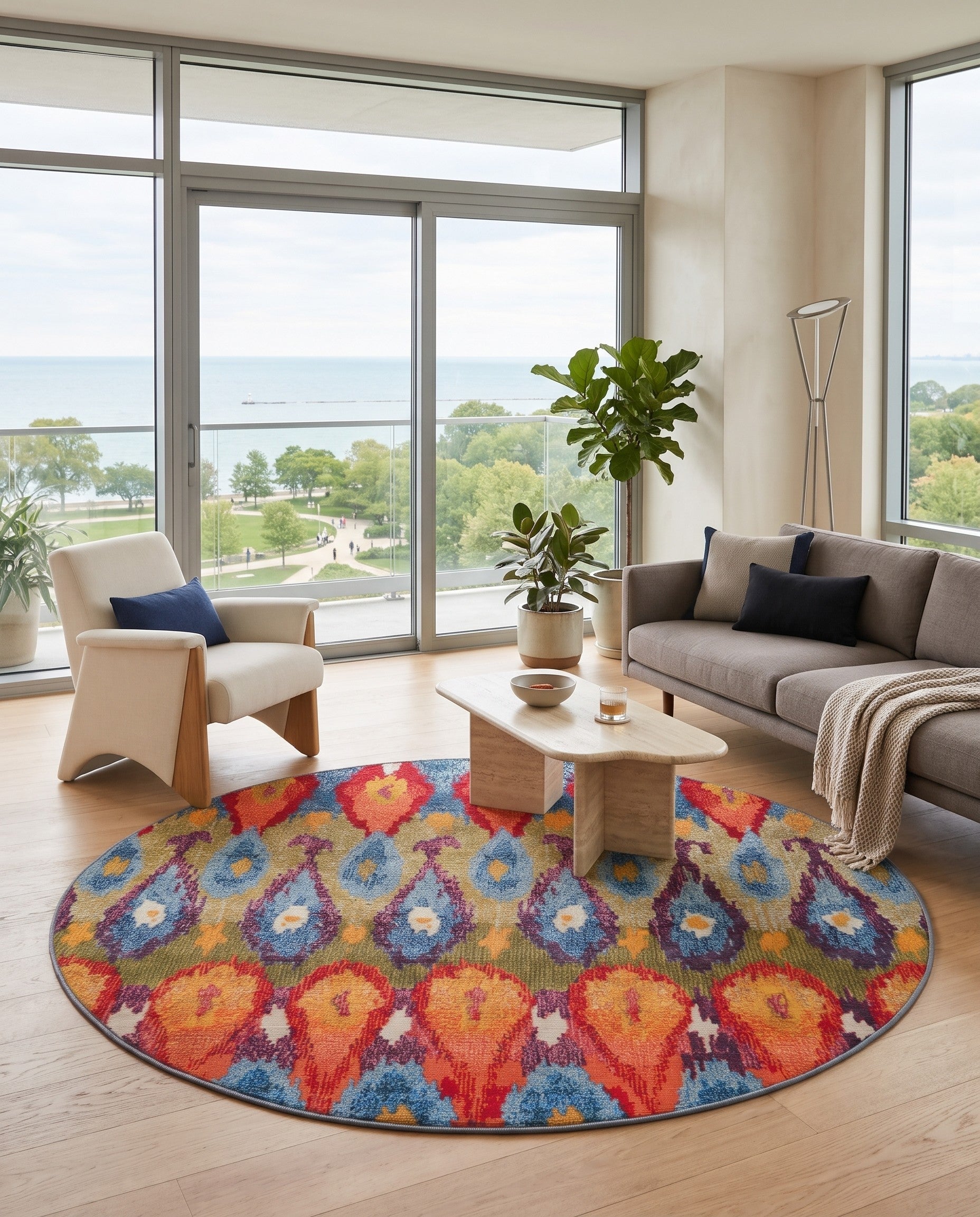 5' x 5' Easy-Clean Modern Indoor / Outdoor Round Rug